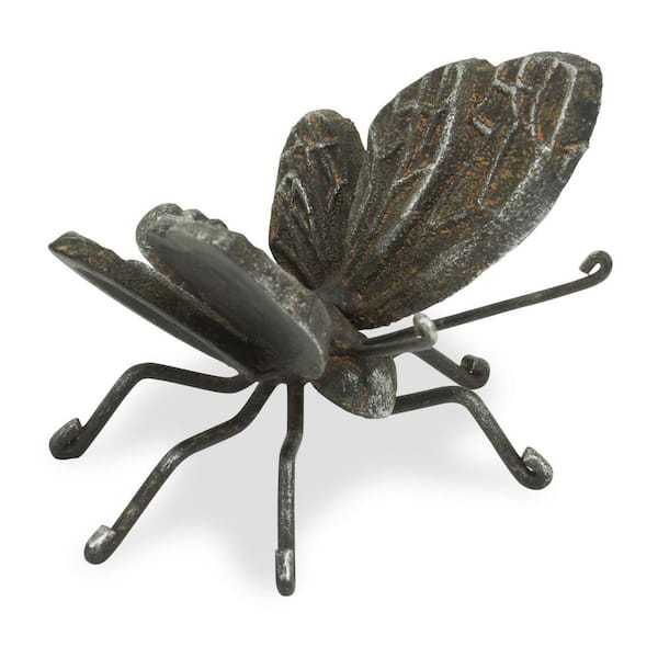 HomeRoots 4 in. Rustic Black Cast Iron Textured Butterfly Specialty Sculpture