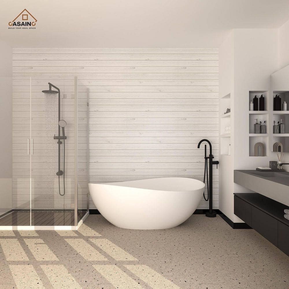 Matte White Solid Surface Freestanding Soaking Bathtub, 63-inch