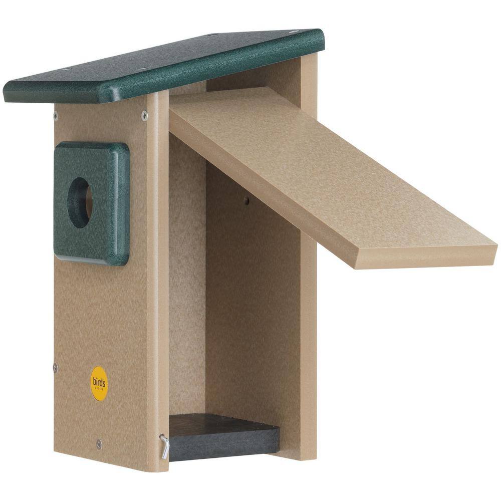 Taupe and Green Recycled Plastic Bluebird House with 1.5" Entrance