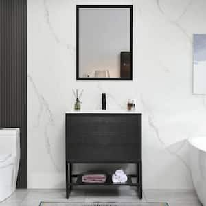 30 in. W x 18 in. D x 33 in. H Single Sink Freestanding Bath Vanity in Black with White Ceramic Top with Outlet