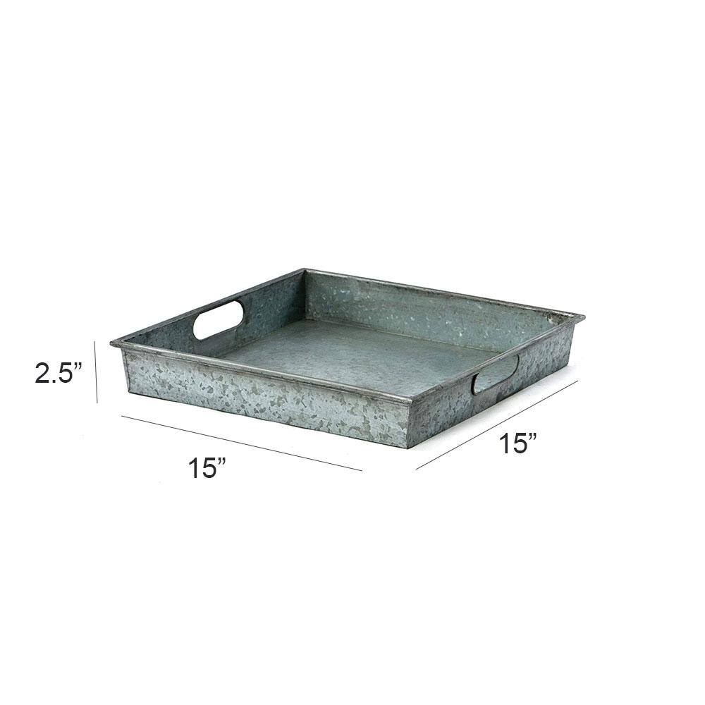 Square Gray Galvanized Metal Tray with Handles