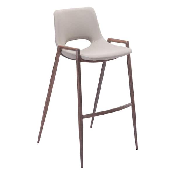 ZUO Desi Beige High Back Metal Bar Height (28-33 in.) Bar Stool