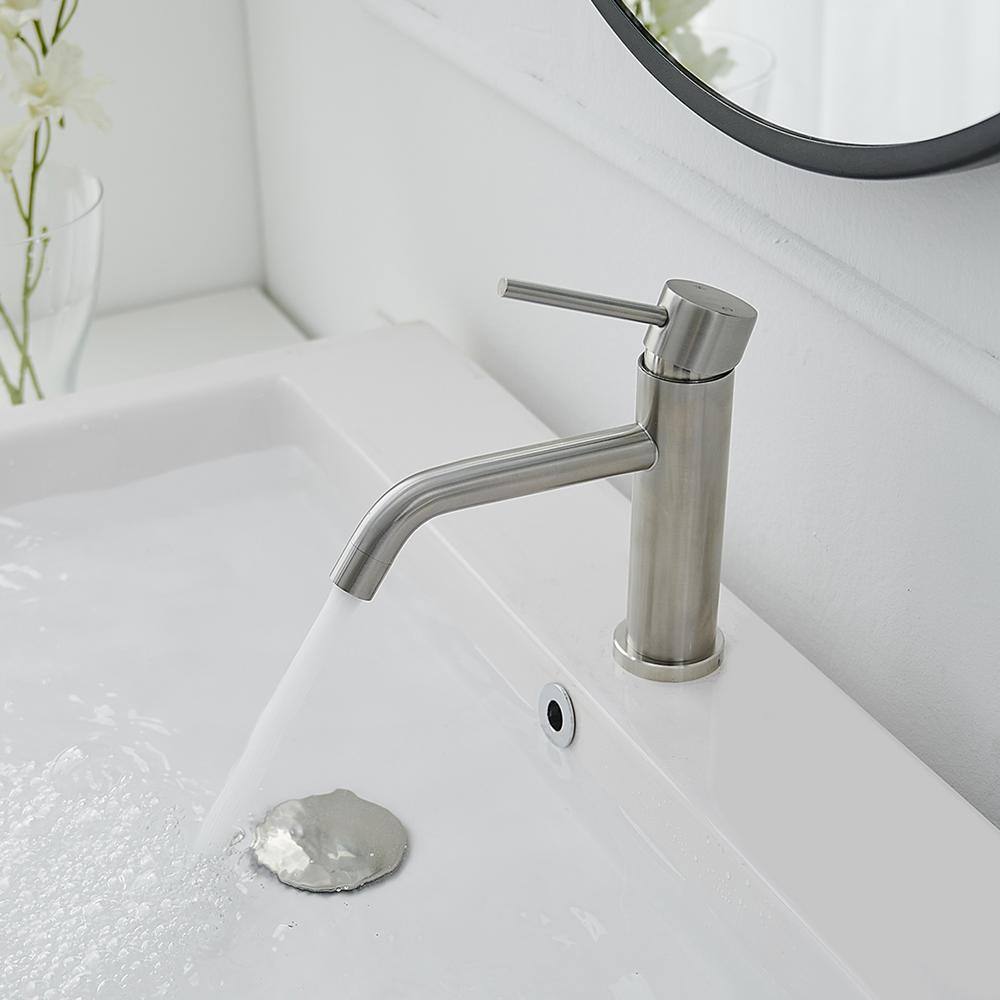 Brushed Nickel Single-Handle Bathroom Faucet with Pop-Up Drain