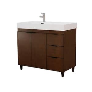 39 in. W x 19 in. D x 36 in. H Single Sink Bath Vanity in Walnut with White Engineered Stone Composite Granite Sink Top