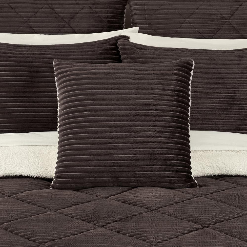 Mocha Polyester Square Throw Pillow with Sherpa Reverse
