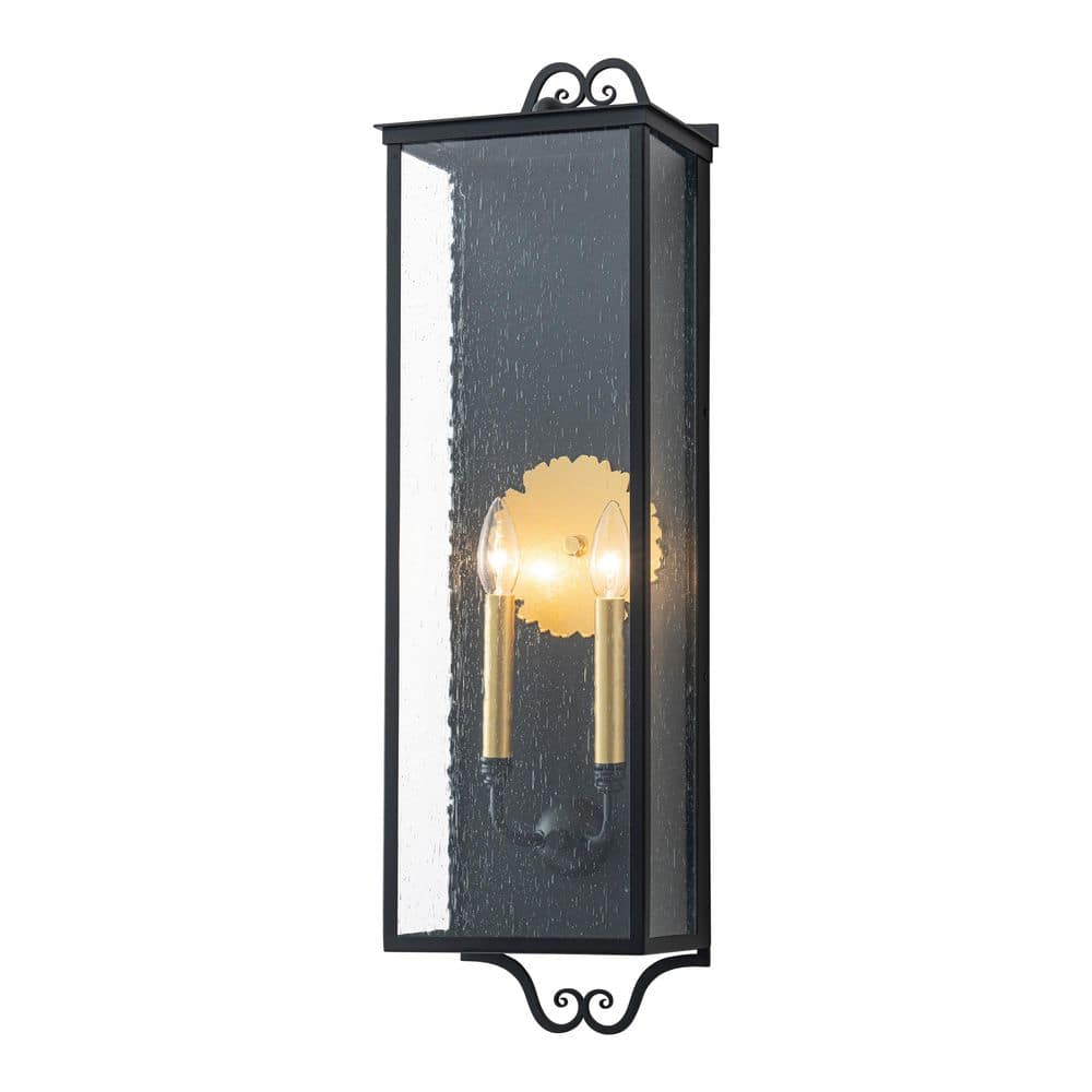 30.25 in. Black Outdoor Hardwired Wall Lantern Sconce with Seeded Glass and Gold Accent, No Bulbs Included price history on PriceWatchPro