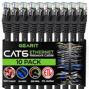 50 ft. Cat 6 Unshielded RJ45 Ethernet Cable Compatible with 10 Port Switch POE - Black (10-Pack)