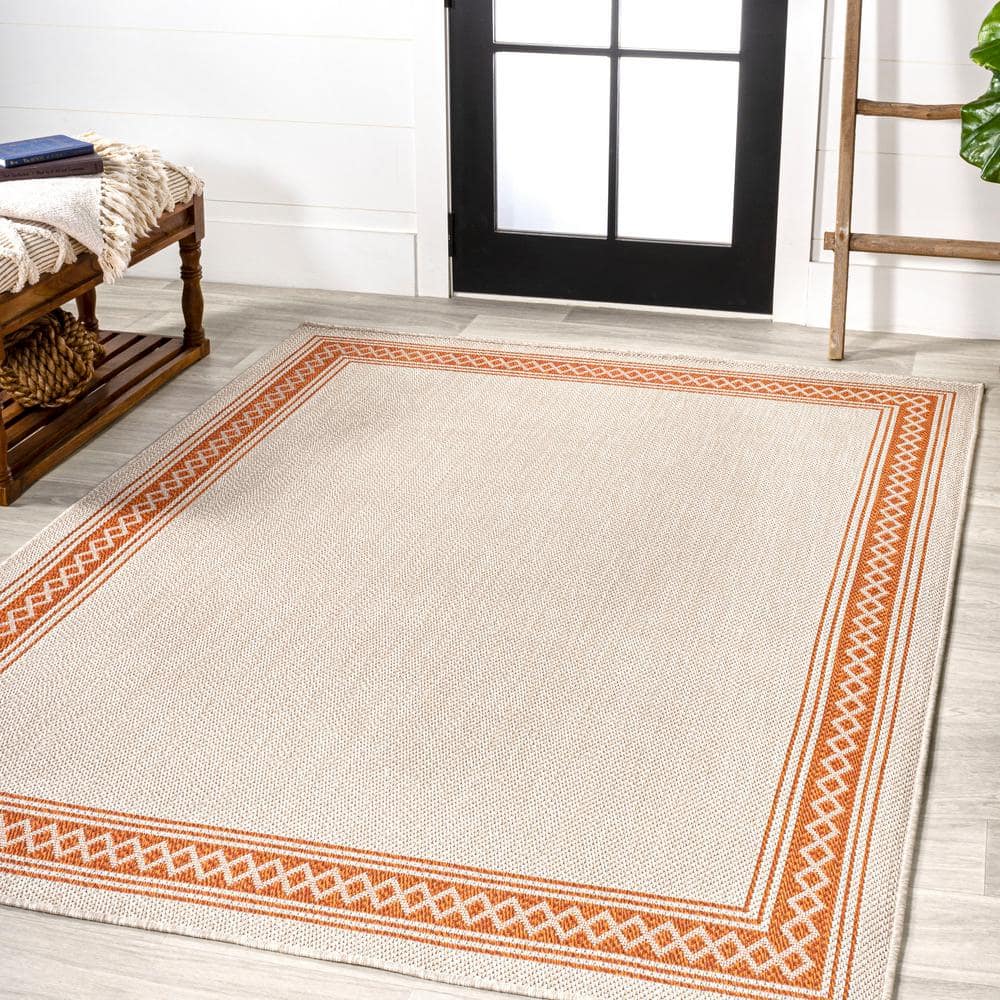 Reversible Cream/Orange Diamond Indoor/Outdoor Synthetic Rug