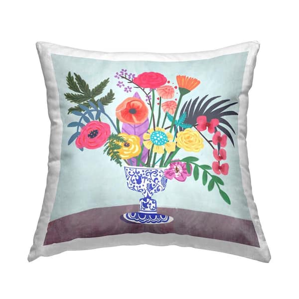 Stupell Industries Mixed Modern Blooms Multi-Color Floral Polyester 18 in. x 18 in. Throw Pillow