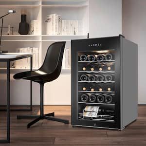 17 in. Wine Cooler 24-Bottle Freestanding Wine Cooler Fridge with Lock and Temperature Memory, Black