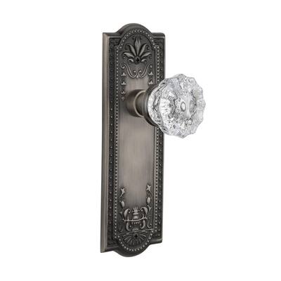 Meadows Plate 2-3/4 in. Backset Antique Pewter Privacy Bed/Bath Crystal Glass Door Knob