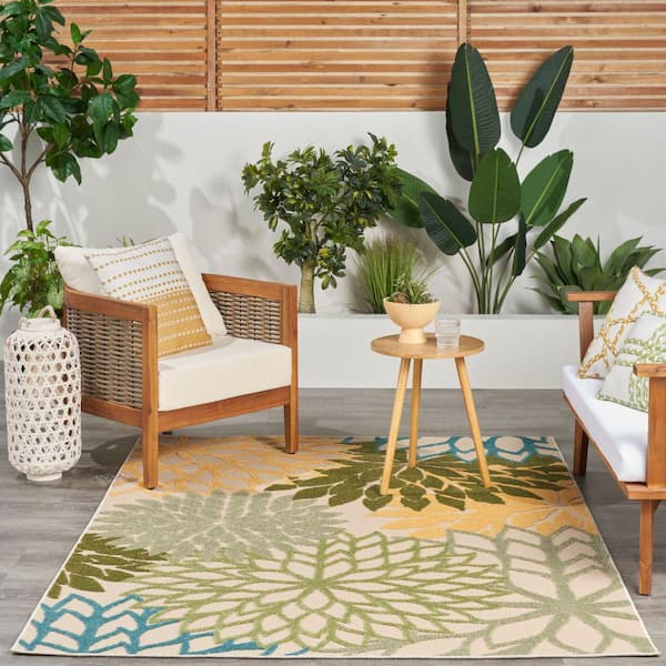 Aloha Green Multicolor 5 ft. x 8 ft. Floral Contemporary Indoor/Outdoor Area Rug