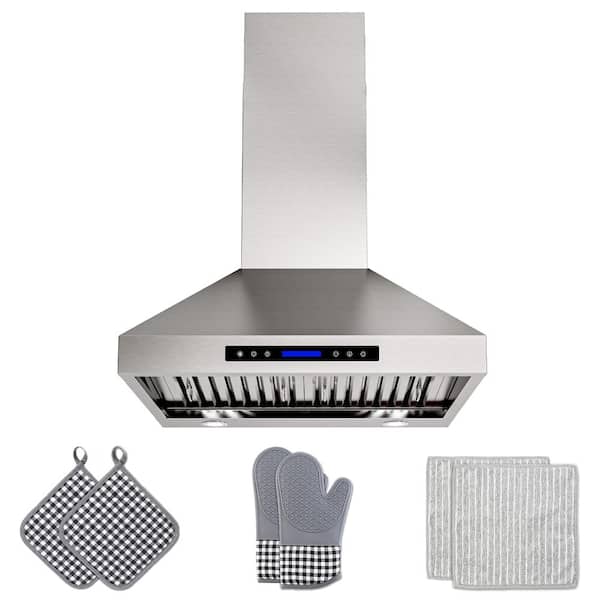 30 in. 900 CFM Convertible Wall Mount Downdraft in Stainless Steel with 4-Lights, Touch Control LCD and Remote