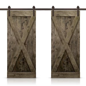X Series 84 in. x 84 in. Pre-Assembled Espresso Stained Wood Interior Double Sliding Barn Door with Hardware Kit