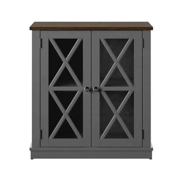 Twin Star Home Antique Gray Accent Cabinet with Mullions
