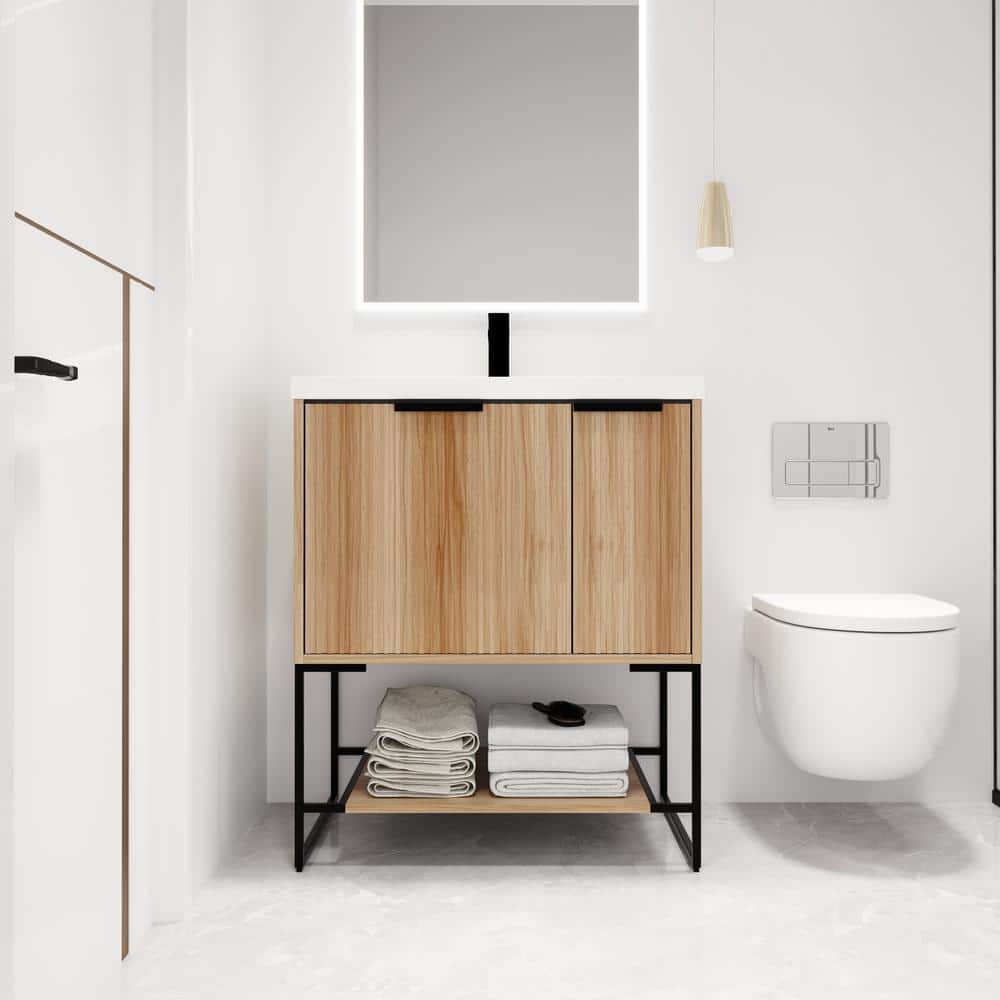 29.5 in. W x 18.1 in. D x 35 in. H Freestanding Bath Vanity in Light Brown 