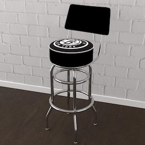 Brooklyn Nets Logo 31 in. White Low Back Metal Bar Stool with Vinyl Seat