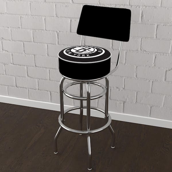 Unbranded Brooklyn Nets Logo 31 in. White Low Back Metal Bar Stool with Vinyl Seat