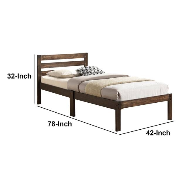 Benjara Simply Design Brown Twin Bed, Twin Bed With Headboard And Mattress