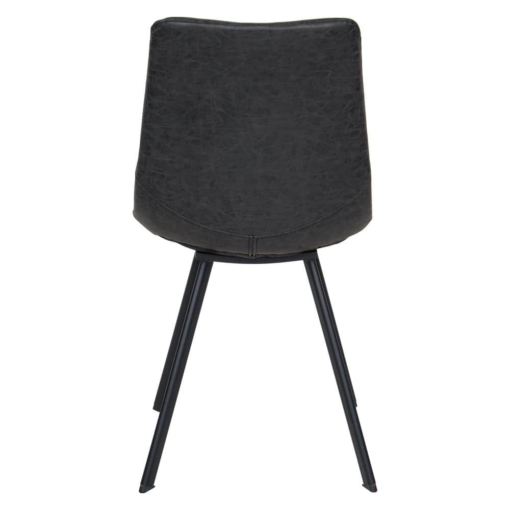 Charcoal Black High Back Leather Upholstered Side Chair with Metal Legs