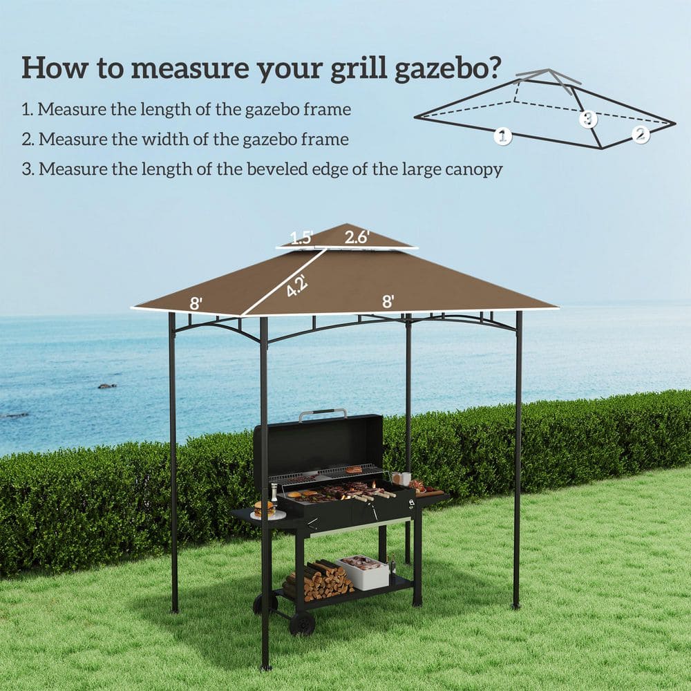 Brown Polyester Double Tiered Grill Gazebo Replacement Canopy Cover