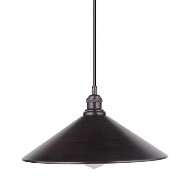 Worth Home Products Instant Pendant 1-Light Recessed Light Conversion Kit Brushed Bronze 13 in. Cone Metal Shade