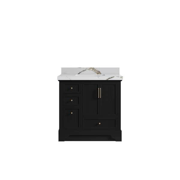 Willow Collections Alys 36 in. W x 22 in. D x 36 in. H Single Sink Bath Vanity Center in Black with 2 in. Calacatta Gold qt Top