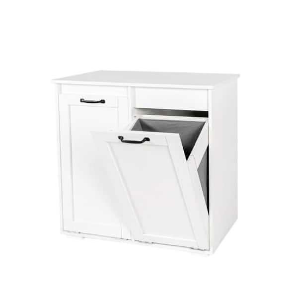 31.5 in. W x 15.75 in. D x 30.71 in. H White Linen Cabinet with Dual Compartments and Removable Liner Bags
