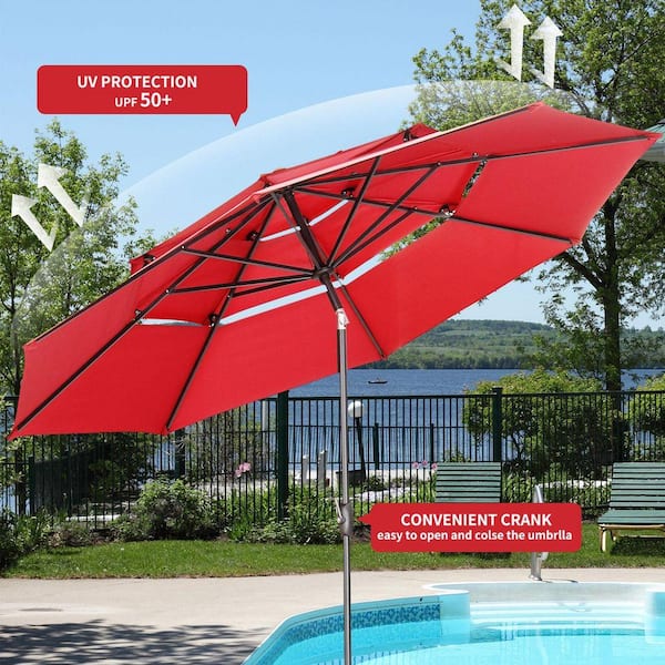 Ainfox 10 ft. 3-Tier Steel Market Patio Umbrella with Push Button