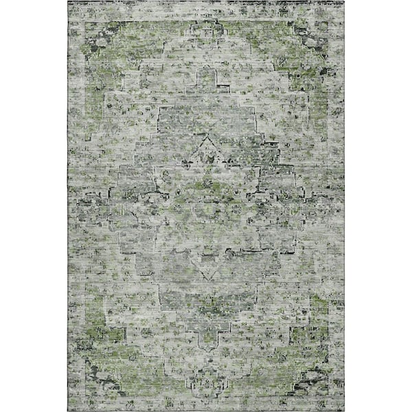 Mayfield Premium Machine Washable Abstract AMF1832 Aloe 5 ft. x 7 ft. 6 in. Area Rug