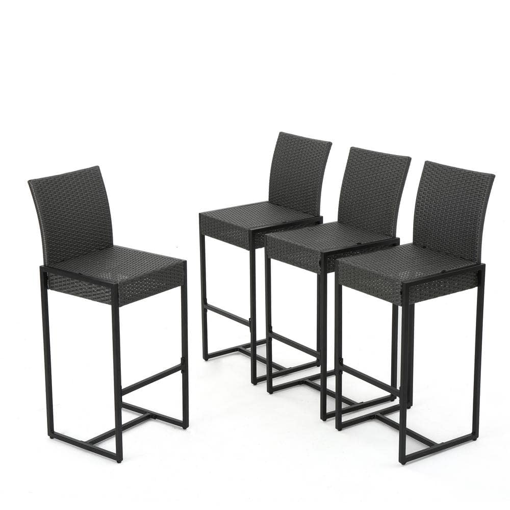Cassidy Grey Wicker and Iron Bar Height Armless Barstools
