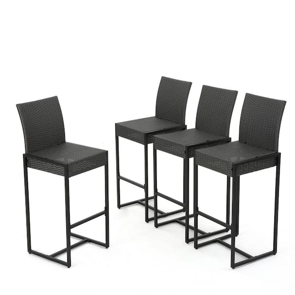 Taliyah Black Faux Rattan Outdoor Bar Stool (4-Pack)