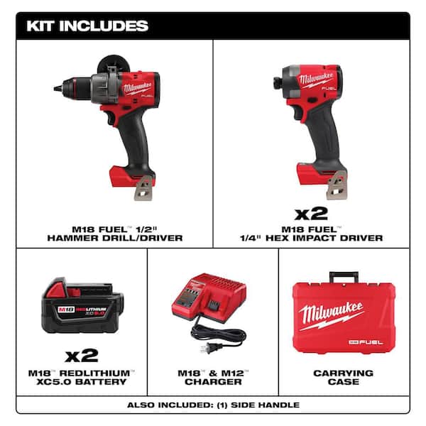 M18 FUEL 18V Lith-Ion Cordless Hammer Drill & Impact Driver Combo Kit (3-Tool) w/ 2 Batteries & 1/4 in. Impact Driver