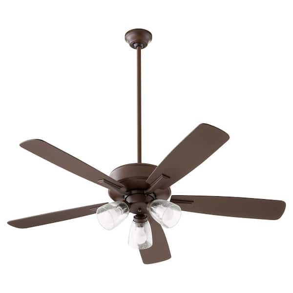 quorum Ovation 52 in. 5 Blade 3-Light 9-Watt-Medium Base Clear Seeded Oiled Bronze Ceiling Fan