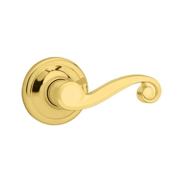 Kwikset Lido Polished Brass Hall/Closet Door Lever with Microban Antimicrobial Technology