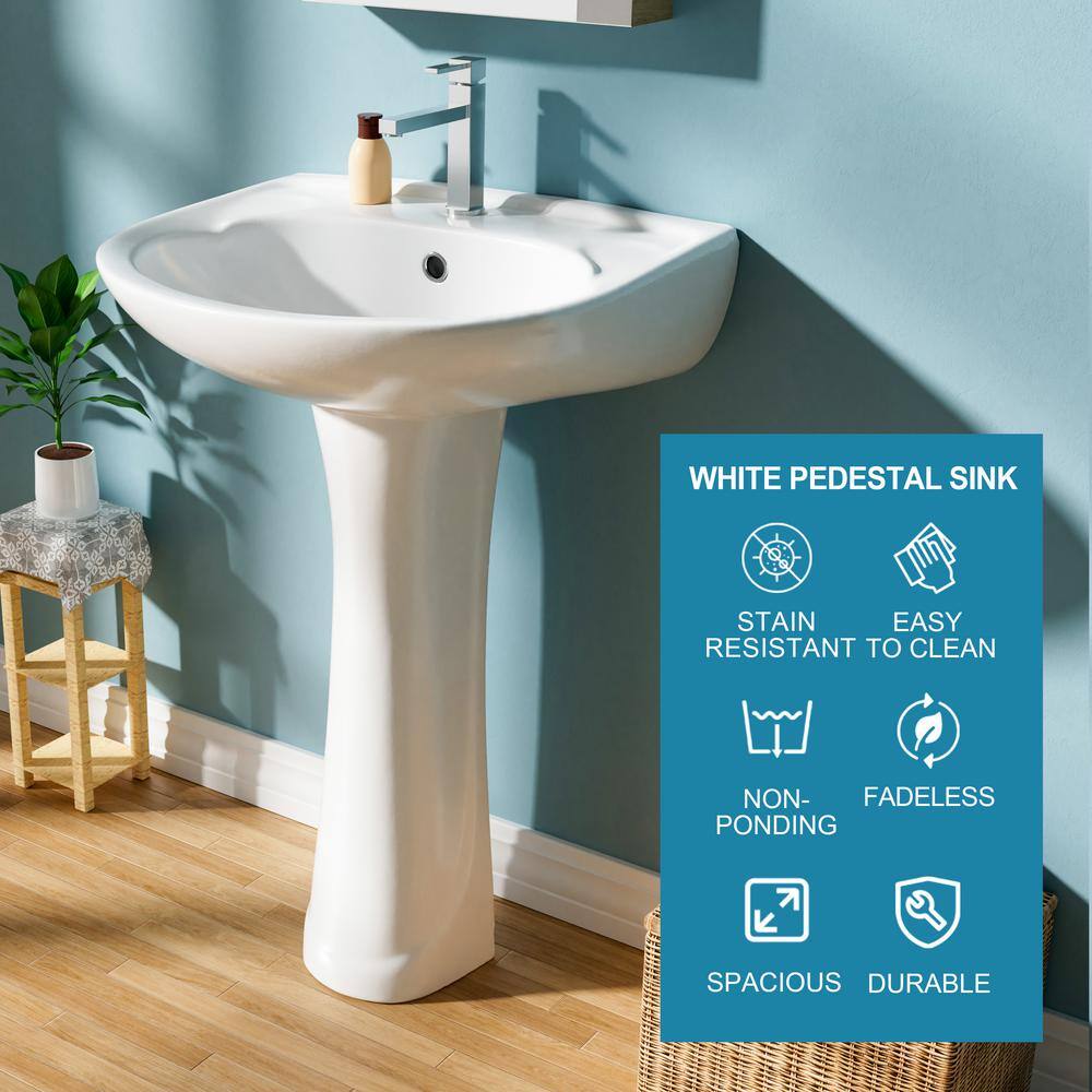 22 in. White Gloss Ceramic U-Shape Pedestal Sink