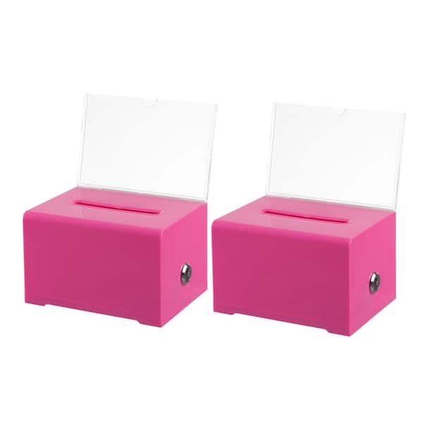 AdirOffice Acrylic Clear Locking Suggestion Box, Pink (2-Pack)