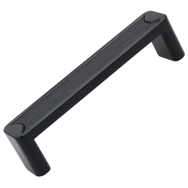 3-3/4 in. Center Matte Black Embossed Leather Strip Rectangle Cabinet Drawer Pulls (10-Pack)