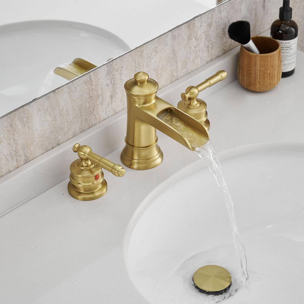 Brushed Gold 8-Inch Widespread Double Handle Bathroom Faucet