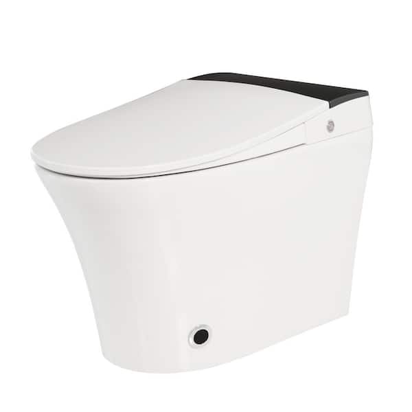 Elongated Bidet Toilet 1.25 GPF in White with Foot Sensor Flush, Knob Control, Power Outage Flushing