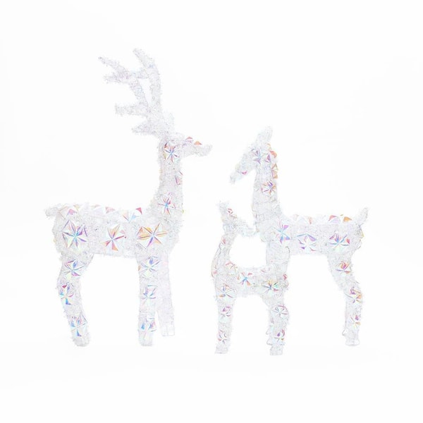 46 in. 3-Piece Multi-Color Snowflake Deer Family Outdoor Christmas Decoration with 340 Lights