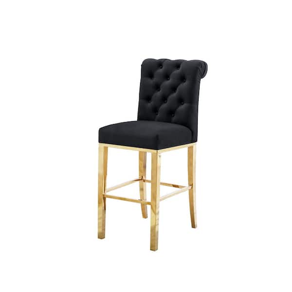 Best Quality Furniture Dixie 29 in. H Upholstered Black Velvet Full Back Metal Frame Barstool With Gold Stainless Steel Legs (Set of 2)