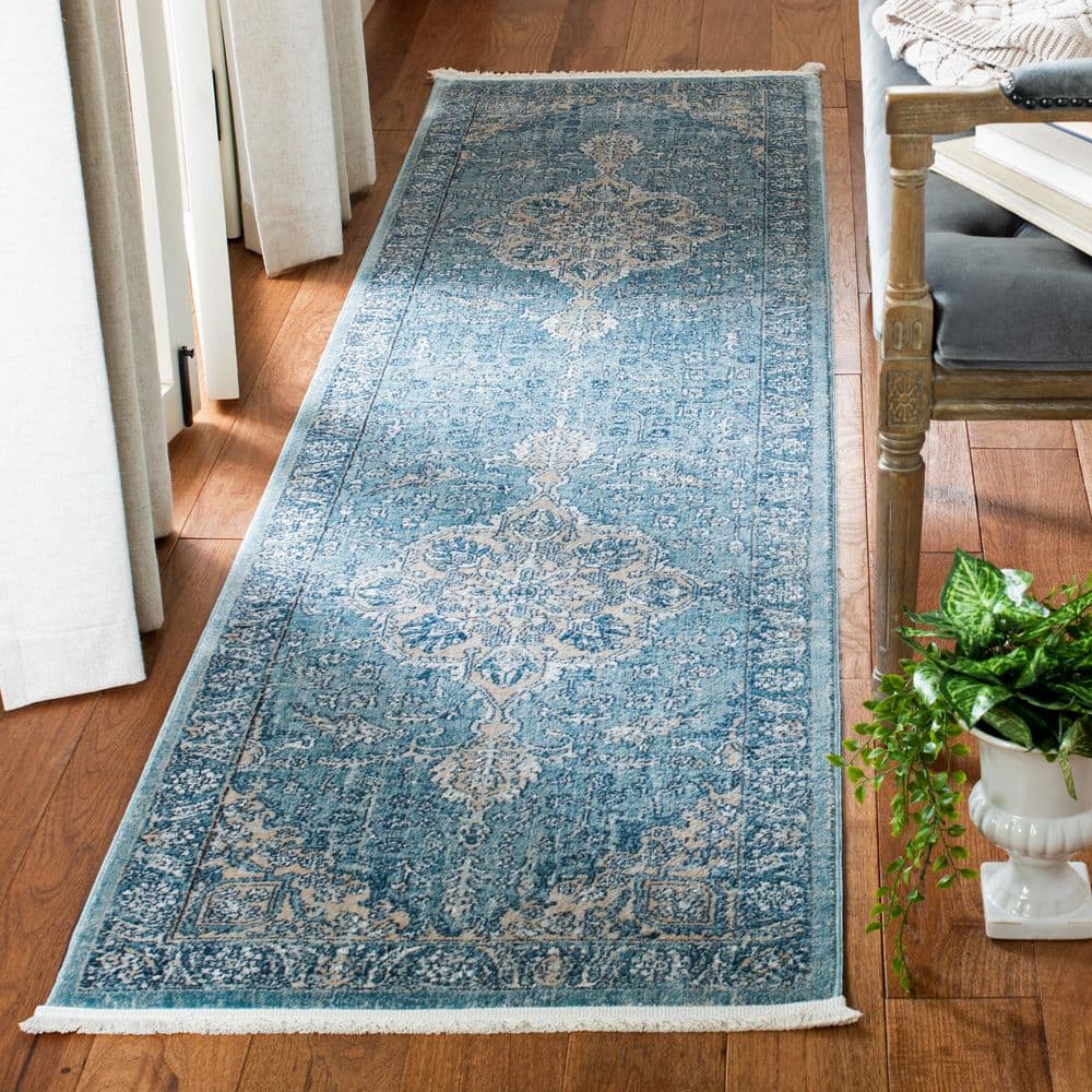Victoria 2 ft. x 10 ft. Blue/Gray Floral Border Runner Rug price history on PriceWatchPro