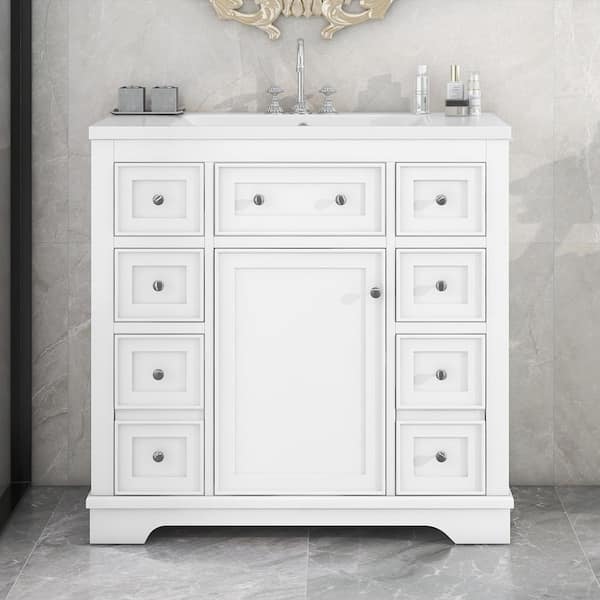 Staykiwi 36 in. W x 18 in. D x 34.5 in. H Freestanding Bath Vanity in White with White Ceramic Top