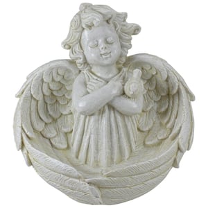 9 in. Cherub Angel Wings Bird Feeder Outdoor Garden Statue