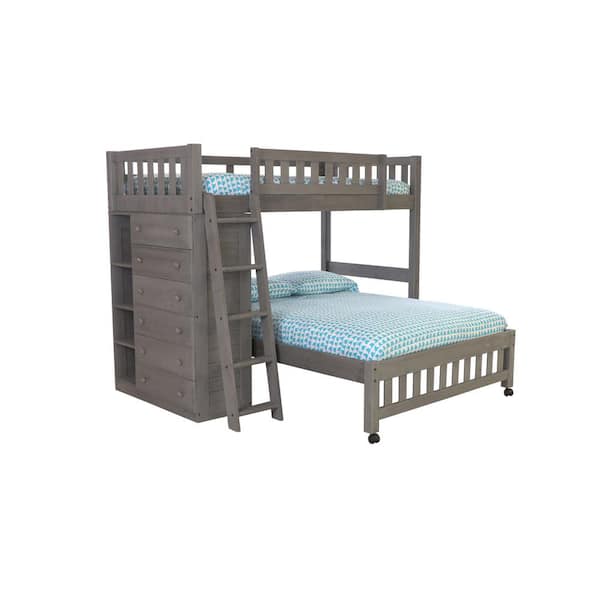 OS Home and Office Furniture Charcoal Gray Series Charcoal Gray Twin Size Over Full Size Bunkbed with Drawers