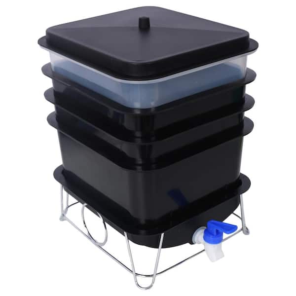 5.2 gal. 4-Layer Worm Composter Bin for Recycling Food Waste, Black