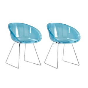 Blue Plastic Side Chair, Dinning Chair (Set of 2)