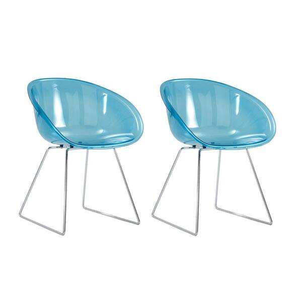 Wateday Blue Plastic Side Chair, Dinning Chair (Set of 2) YJ