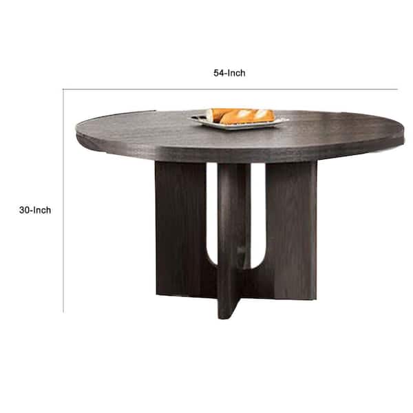 Benjara Zoko Ash Gray Solid Wood 54 in. Pedestal Dining Table